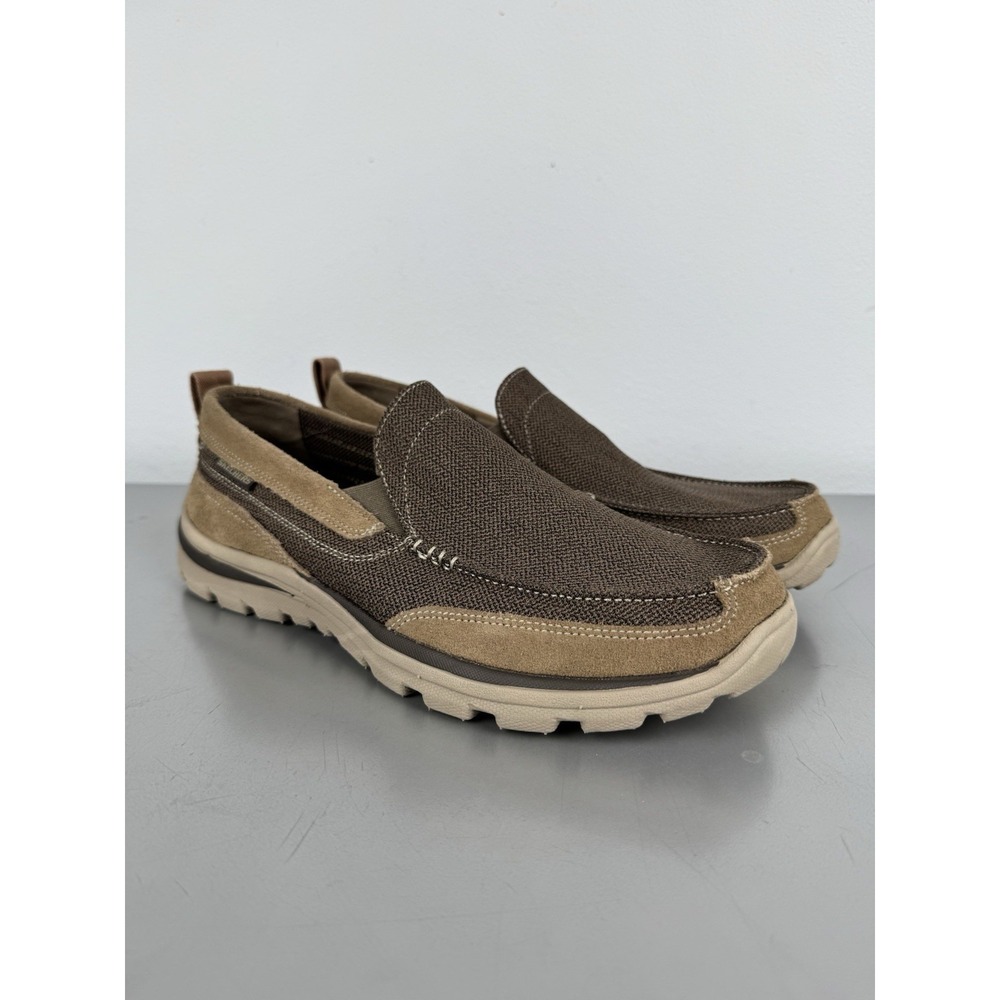 Skechers Brown Leather Casual Slip-on Loafer Boat Shoes Mens 11.5‎ Relaxed Fit